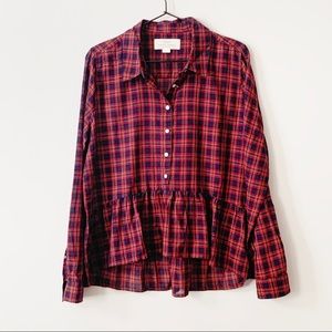 NWOT Trovata Plaid Peplum Cotton Shirt